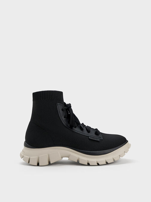 Knitted Sock High-Top Sneakers, Black, hi-res