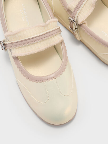 Girls' Pearlescent Scallop-Trim Mary Jane Sneakers, Chalk, hi-res