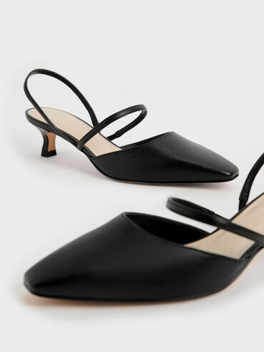 Kitten Heel Slingback Pumps, Black, hi-res