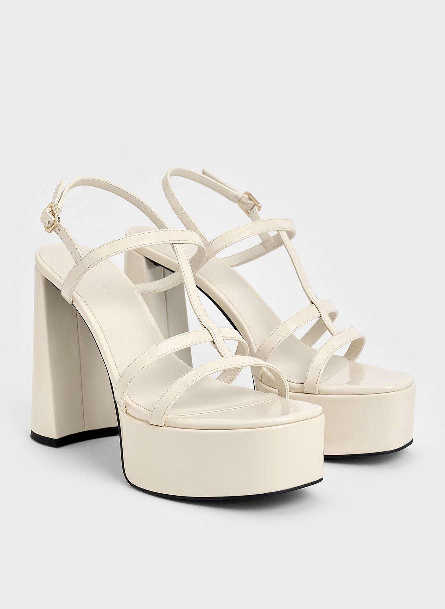 Patent T-Bar Strappy Platform Sandals, Chalk, hi-res