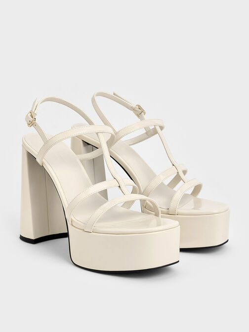 Patent T-Bar Strappy Platform Sandals, Chalk, hi-res