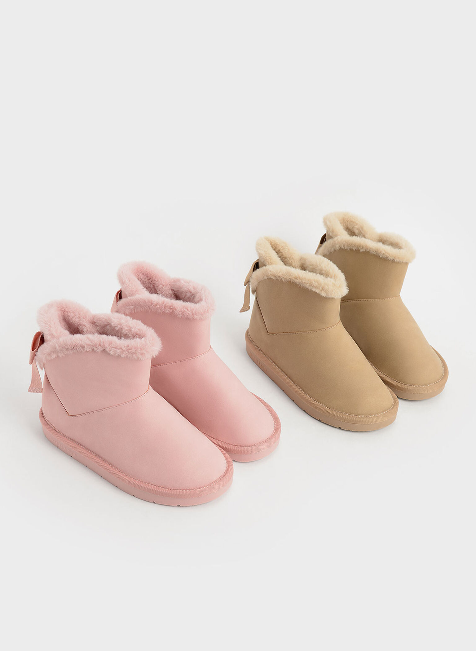 Girls' Fur-Trimmed Slip-On Ankle Boots, Camel, hi-res