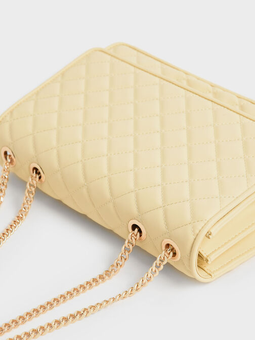 Double Chain Handle Quilted Bag, Butter, hi-res