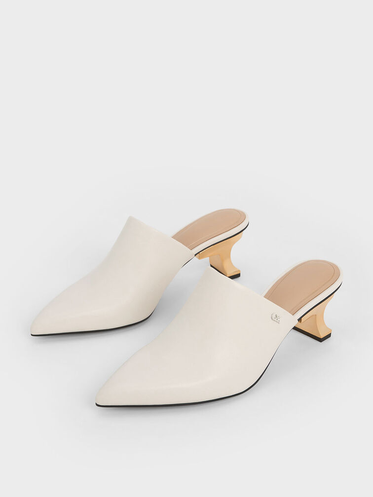 Chalk Leather Sculptural-Heel Mules - CHARLES & KEITH SG