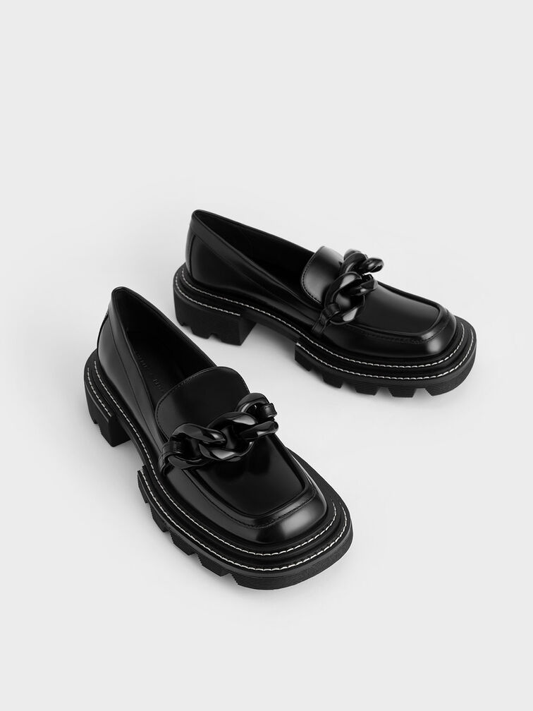 Perline Chunky Chain Loafers, Black, hi-res