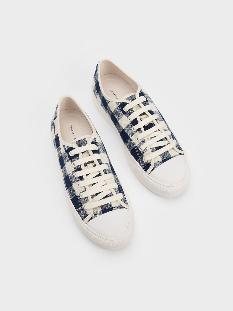 Zapatillas Deportivas Bajas a Cuadros, Azul oscuro, hi-res