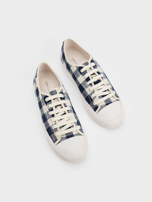 Gingham Low-Top Sneakers, Dark Blue, hi-res