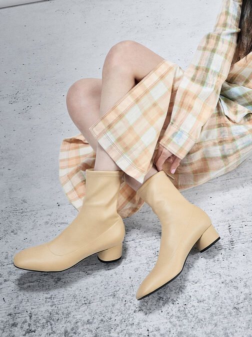 Botines de tacÃ³n con pespuntes, Amarillo, hi-res