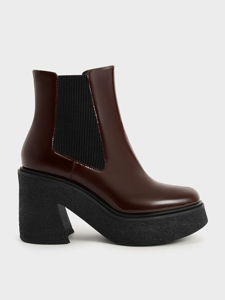 Odette Patent Leather Chelsea Platform Boots, Brown, hi-res