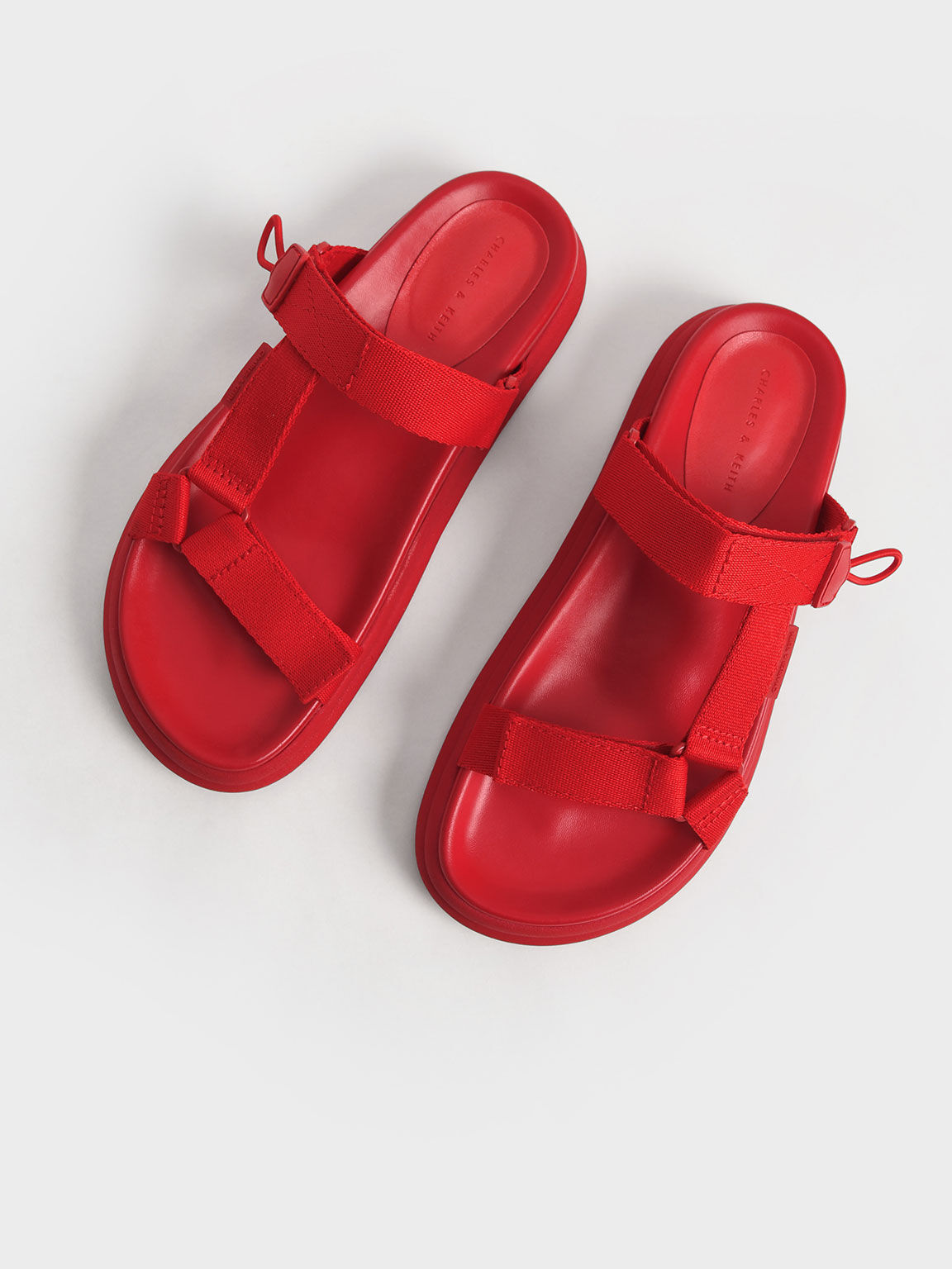 Polyester Velcro Strap Sports Sandals, Red, hi-res