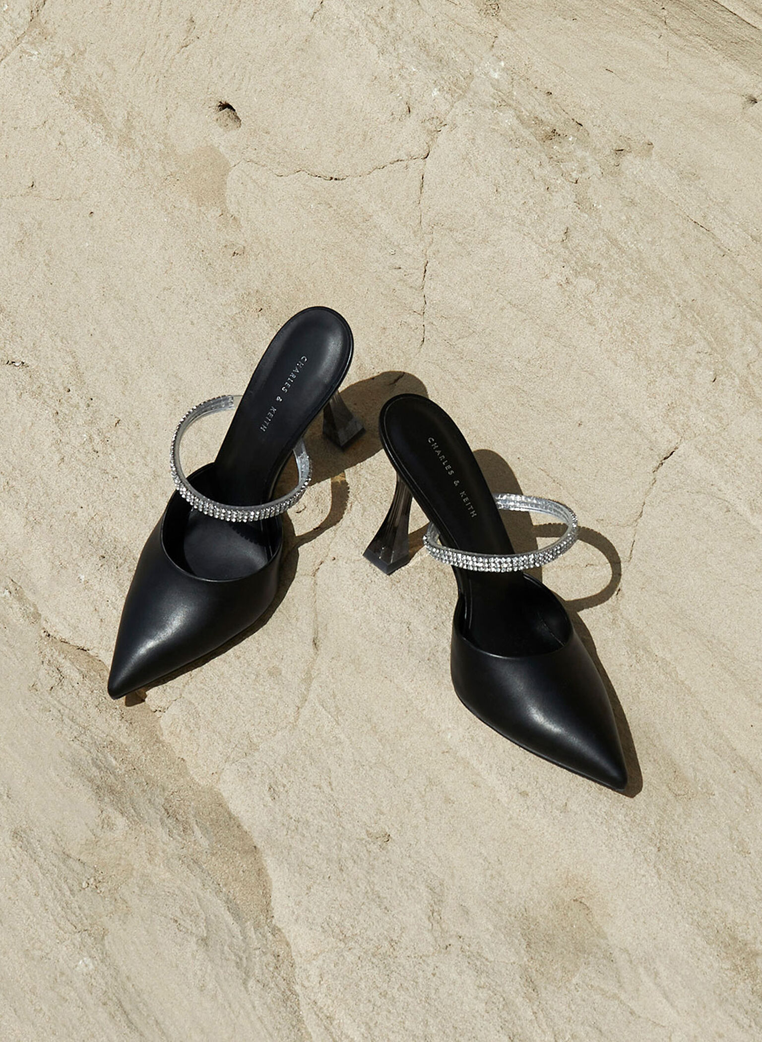 Gem Strap Mules, Black, hi-res