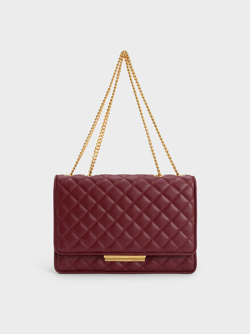 Push-Lock Quilted Crossbody Bag, Burgundy, hi-res