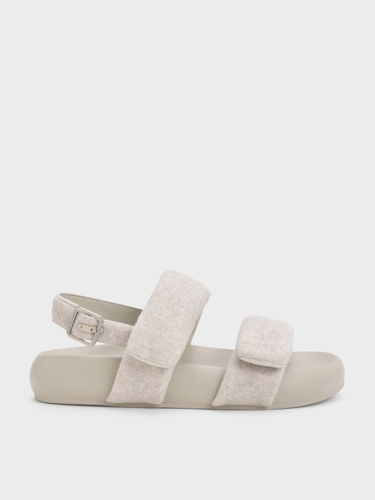 Felt Quilted Double-Strap Slingback Sandals, Light Grey, hi-res