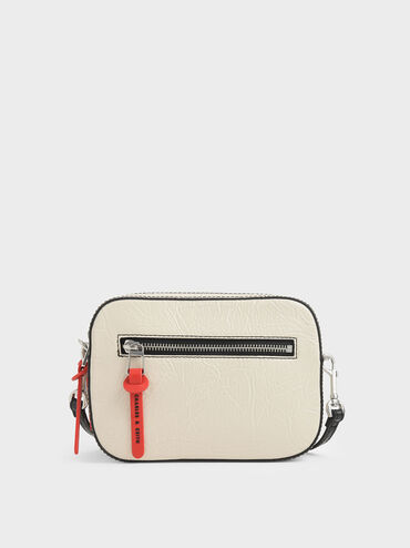 Wrinkled Effect Rectangle Crossbody Bag, Cream, hi-res