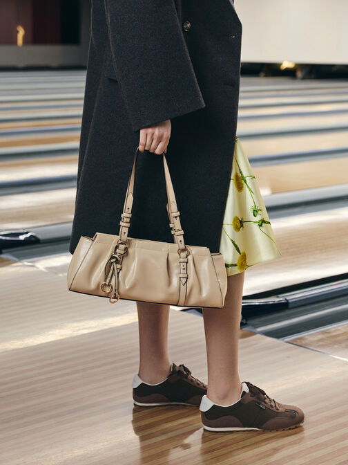 Britton Ruched Elongated Shoulder Bag, Dusted Oat, hi-res