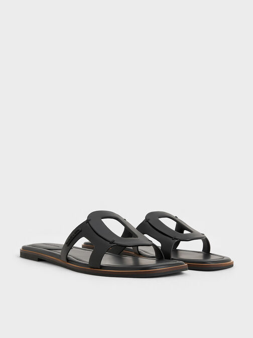 Cut-Out Slide Sandals, Black, hi-res