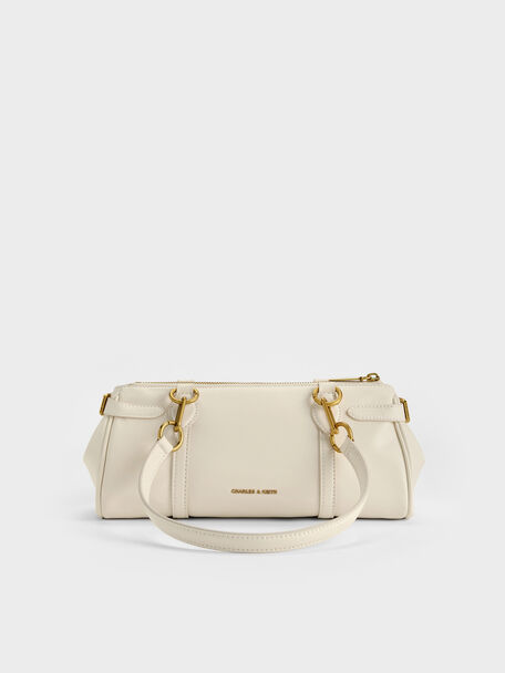 Gwynne Metallic-Accent Elongated Shoulder Bag, Cream, hi-res