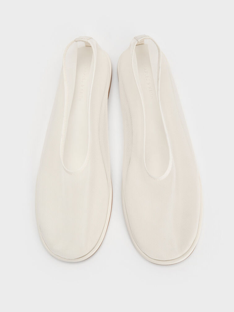 Mesh Ballet Flats, White, hi-res