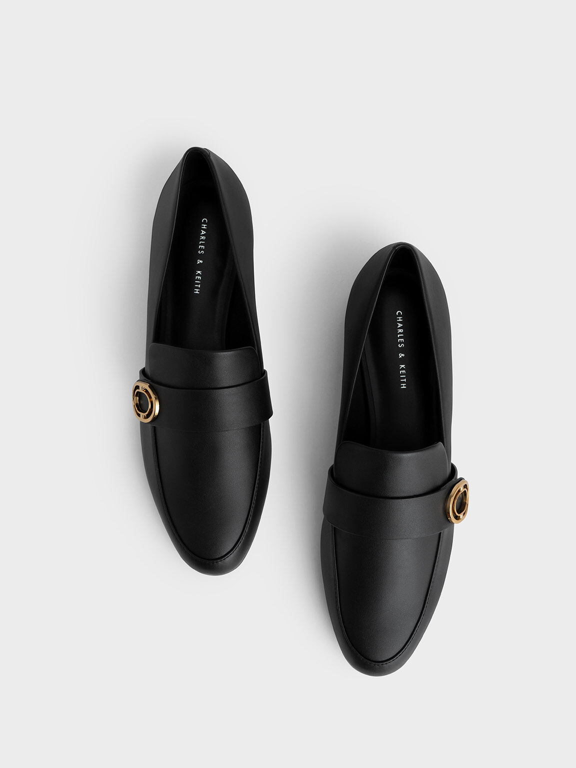 Metallic Accent Almond-Toe Penny Loafers, Black, hi-res