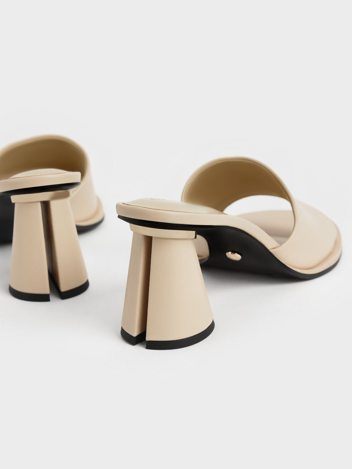 Medina Leather Cylinder Heel Mules, Beige, hi-res