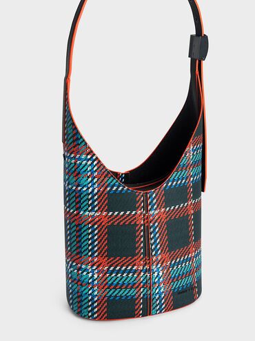 Altea Large Plaid Bucket Bag, Black Textured, hi-res