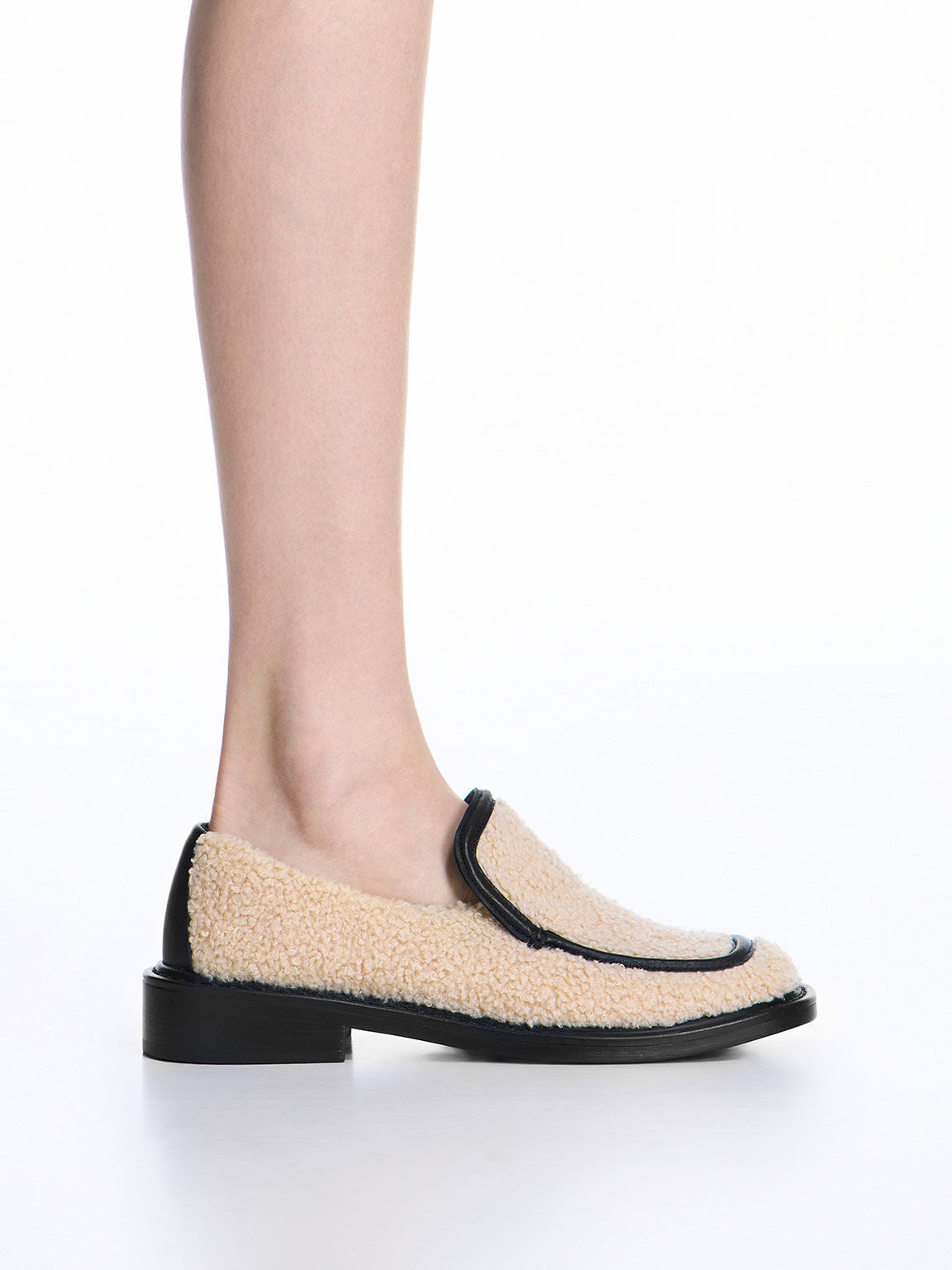 Beige Rosalie Furry Leather Loafers CHARLES KEITH SG