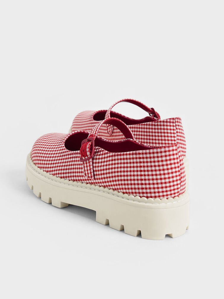 Mary Janes a cuadros con suela antideslizante para niña, Rojo, hi-res
