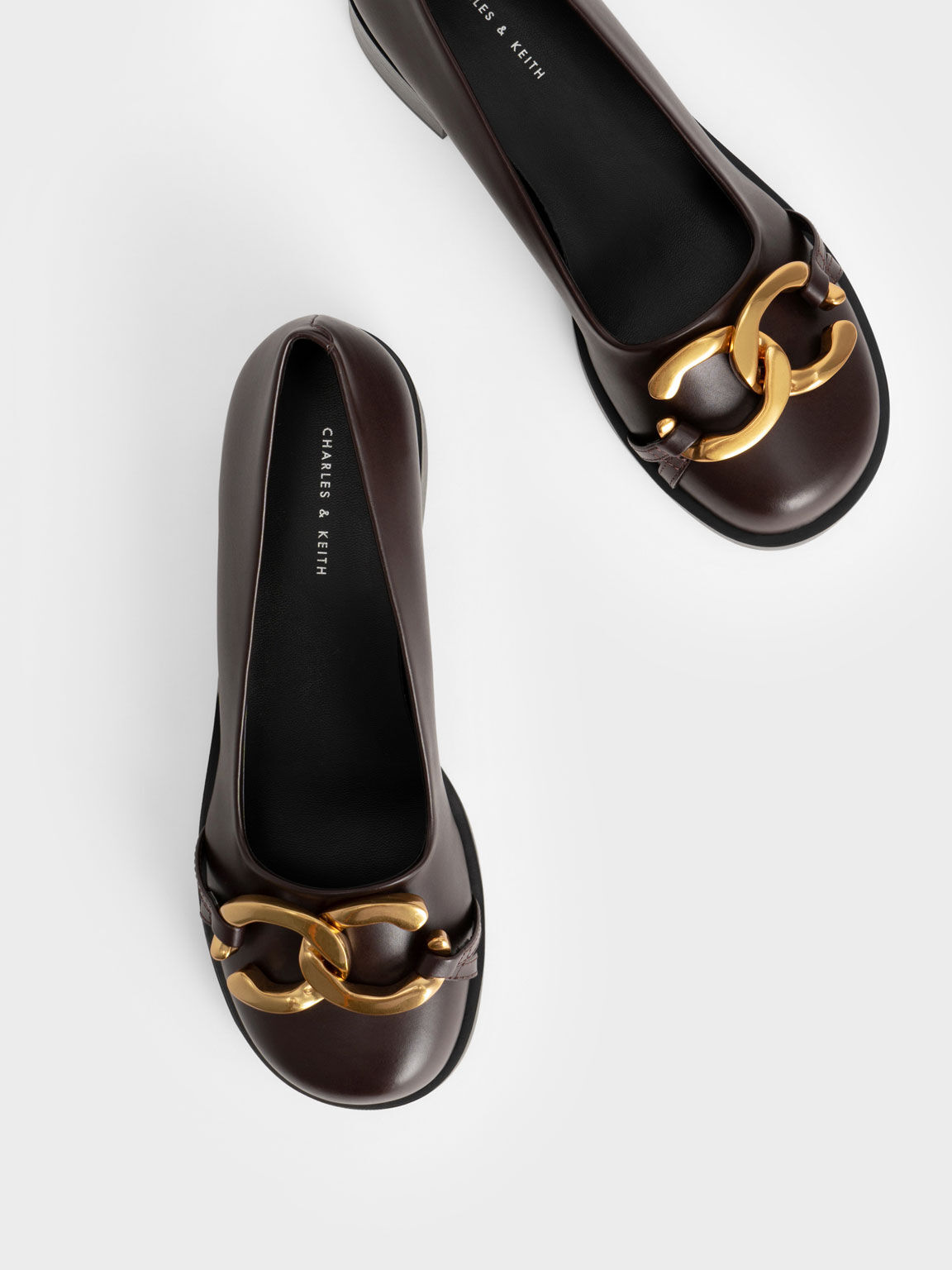 Chunky Metallic Accent Ballerinas, Dark Brown, hi-res