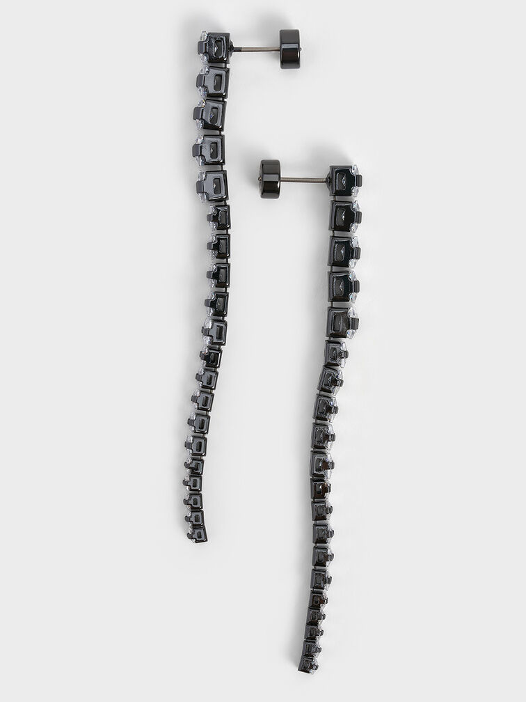 Crystal Row Drop Earrings, Black, hi-res