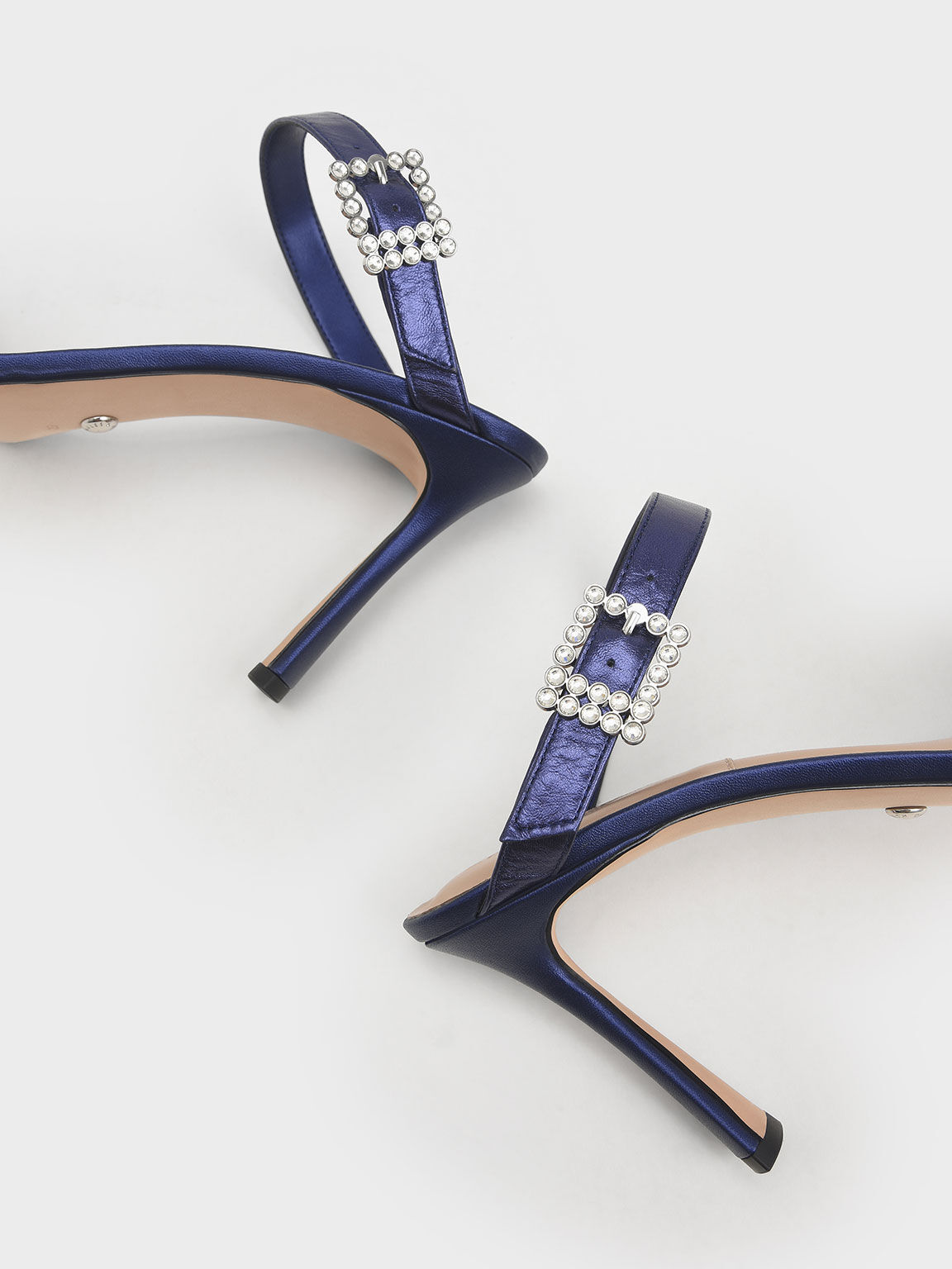 Leather Gem-Embellished Blade Heel Sandals, Blue, hi-res