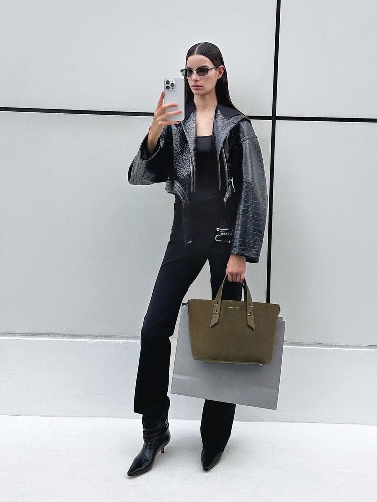 Bolso tote Shania en ante reciclado, Deep Olive, hi-res