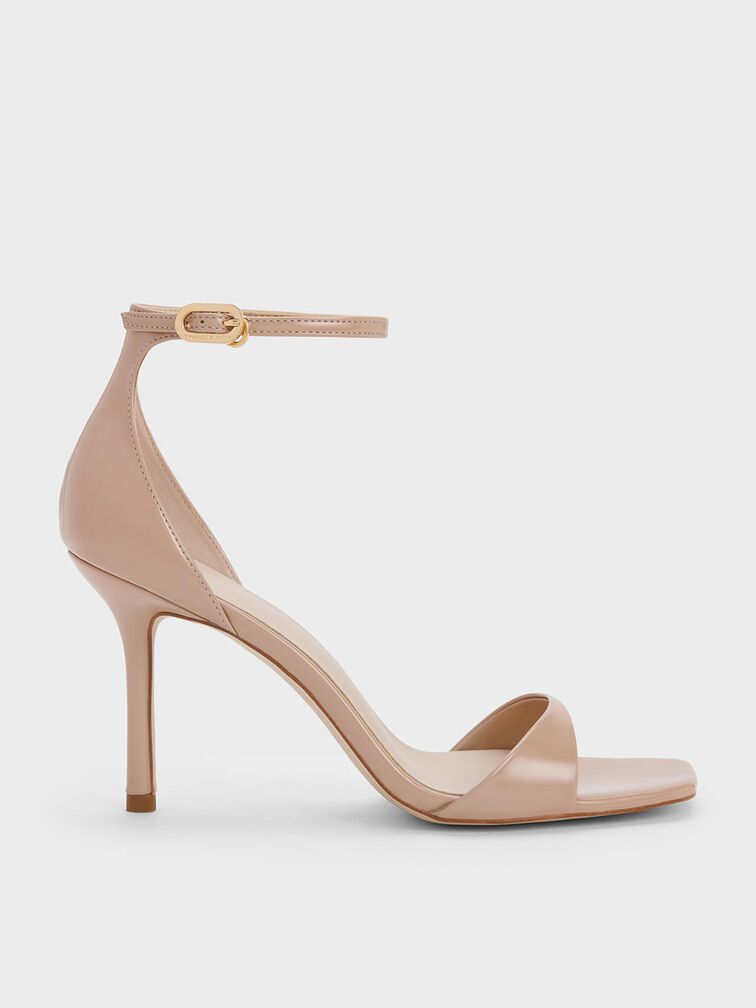 Nude Patent Ankle Strap Heeled Sandals - CHARLES & KEITH International