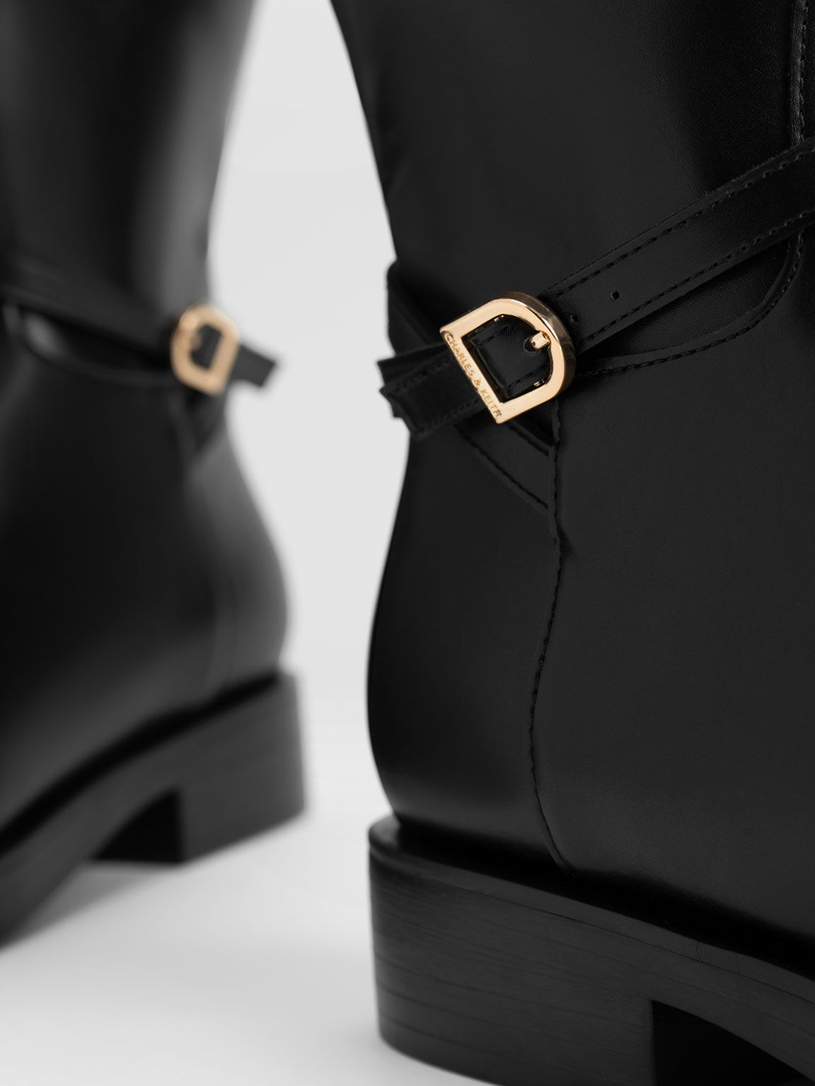 Belted Knee-High Boots, Black, hi-res