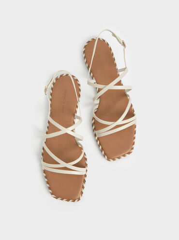 Whipstitch Trim Strappy Sandals, Chalk, hi-res
