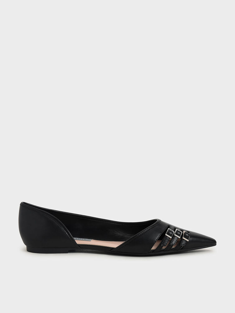 Half D'Orsay Cut-Out Ballerinas, Black, hi-res