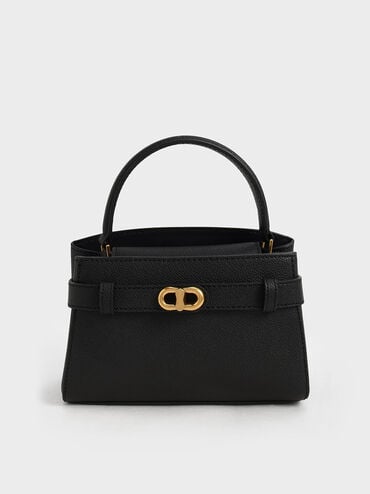 Bolso con asa superior con hebilla metálica Aubrielle, Negro, hi-res