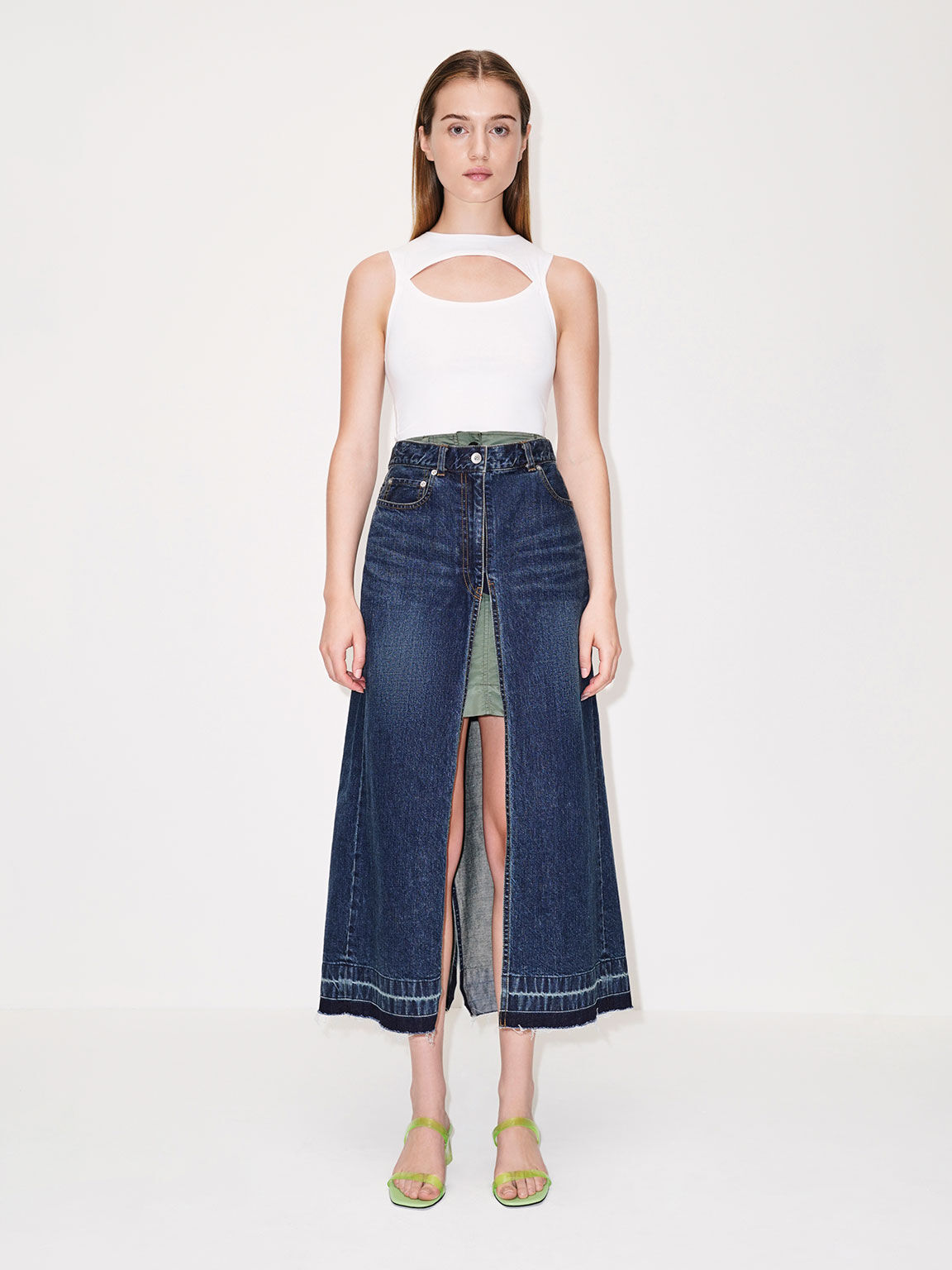 See-Through Heeled Mules, Green, hi-res