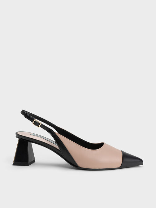 Toe Cap Slingback Pumps, Beige, hi-res