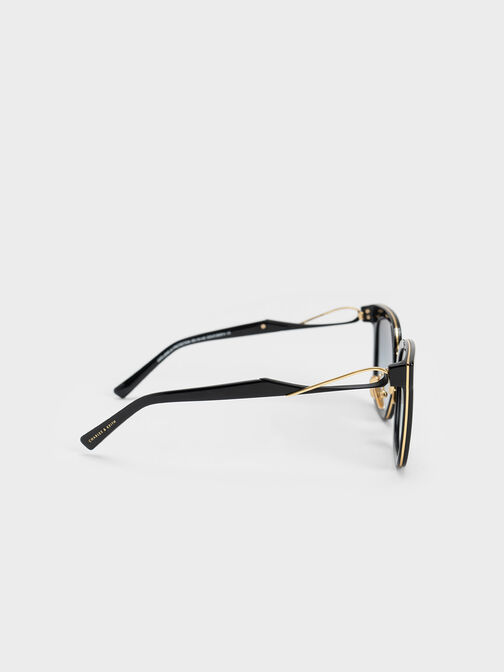 Open Wire Square Acetate Sunglasses, Black, hi-res