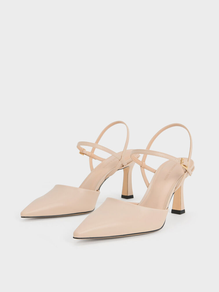 Pointed-Toe Flared Heel Pumps, Nude, hi-res