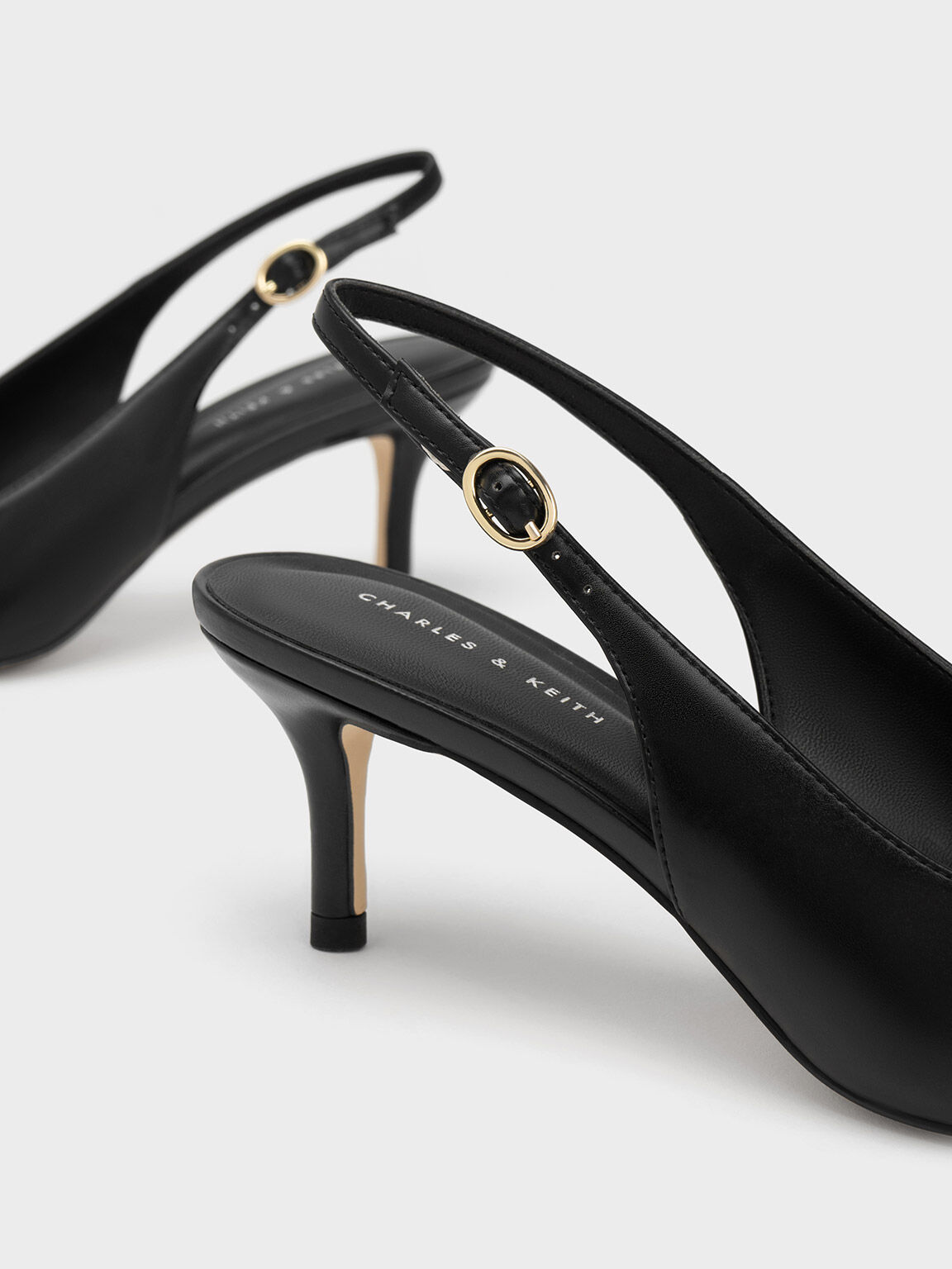 Chunky Chain-Embellished Slingback Pumps, Black, hi-res