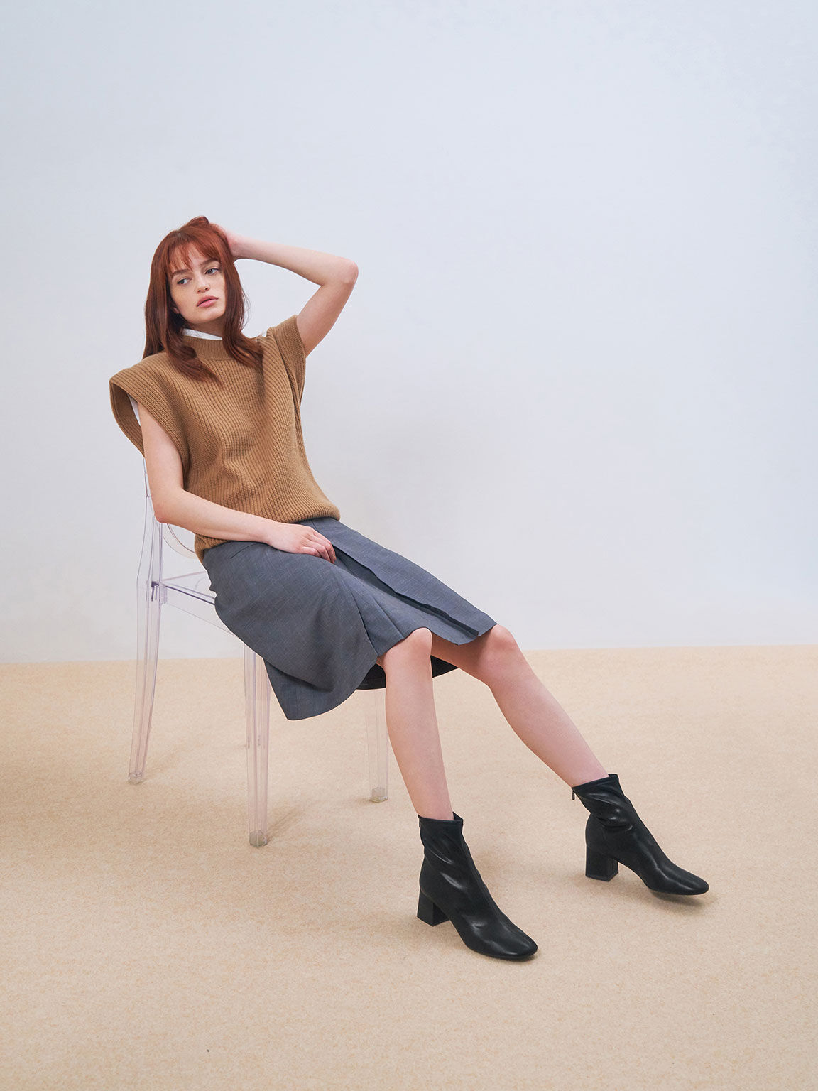 Stitch-Trim Block Heel Ankle Boots, Black, hi-res