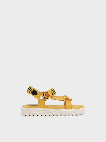 Girls' Tiger Stripes Sports Sandals, Yellow, hi-res