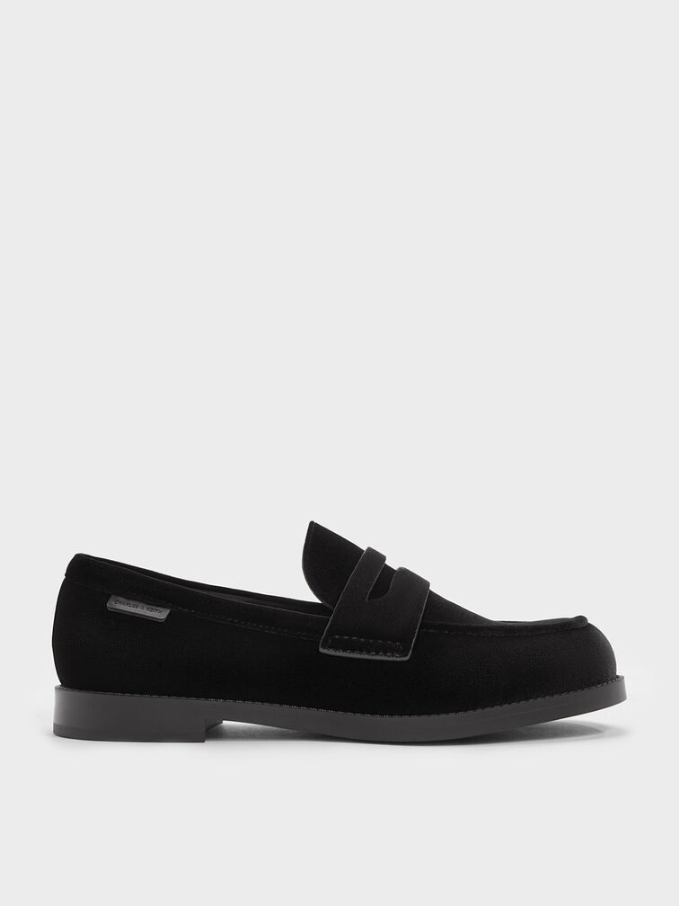 Arven Velvet Penny Loafers, Black Textured, hi-res