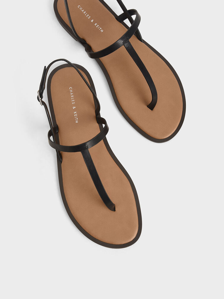 T-Bar Slingback Sandals, Black, hi-res