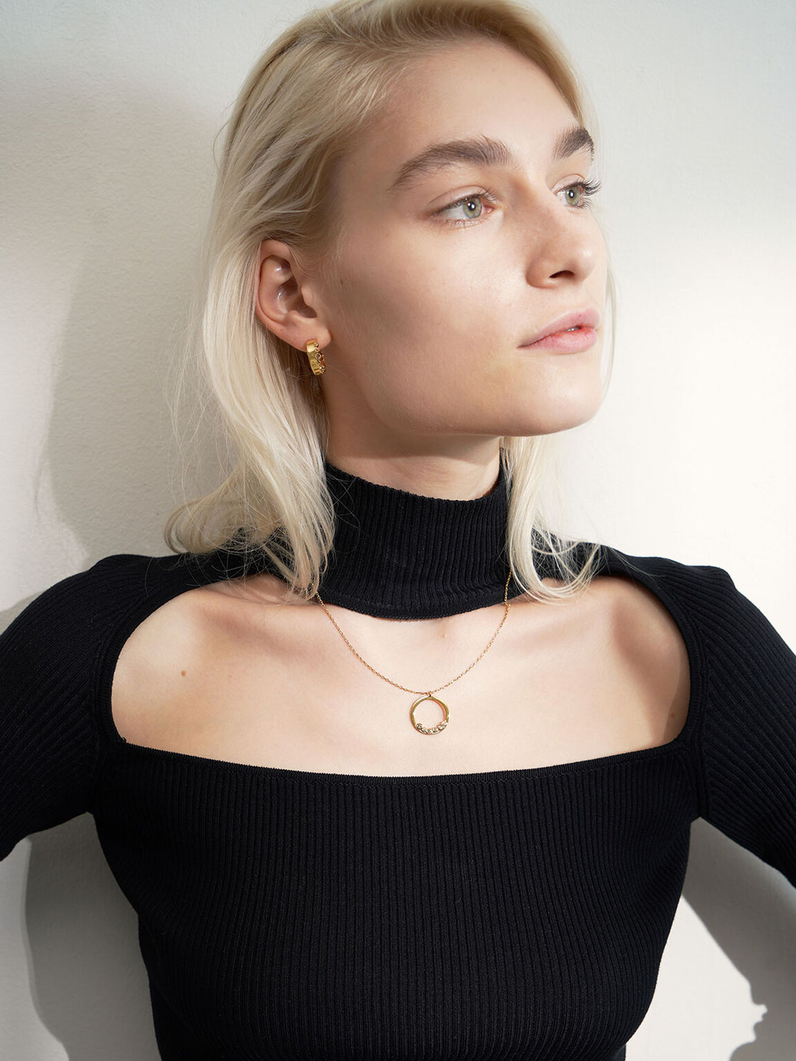 Swarovski® Crystal Studded Hoop Earrings, Gold, hi-res