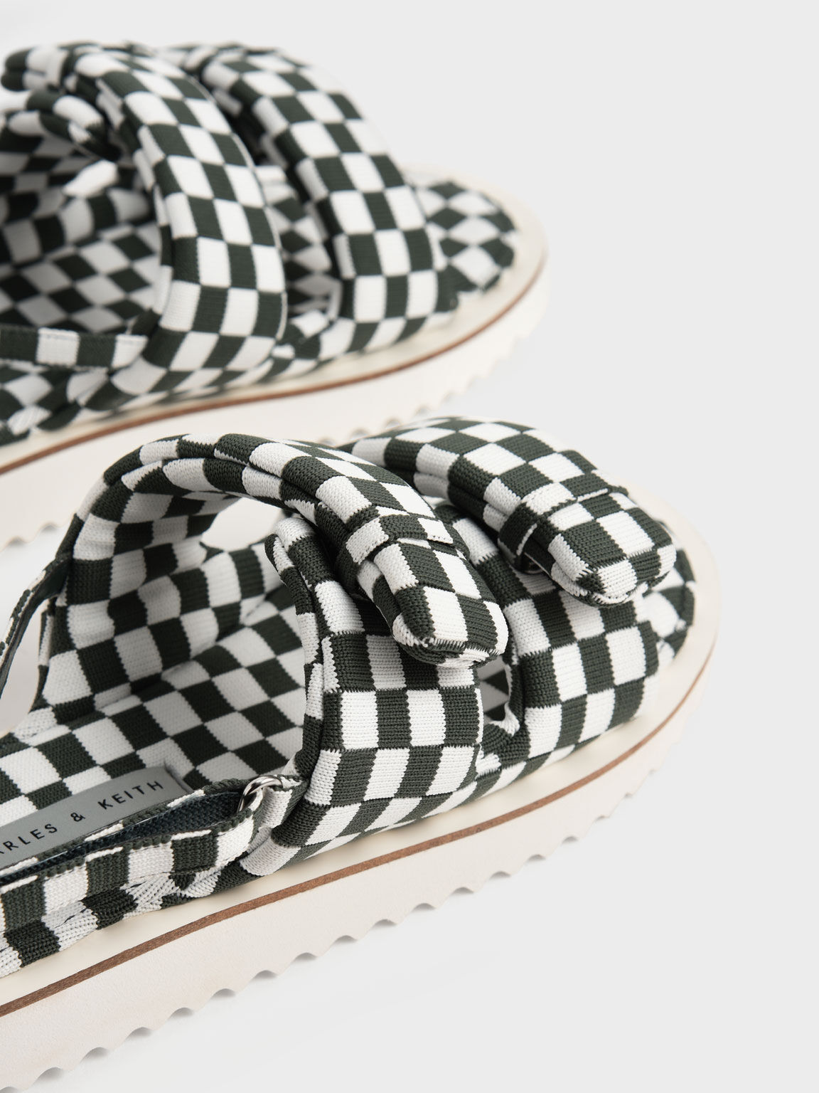 Knitted Checkered Sports Sandals, Dark Green, hi-res