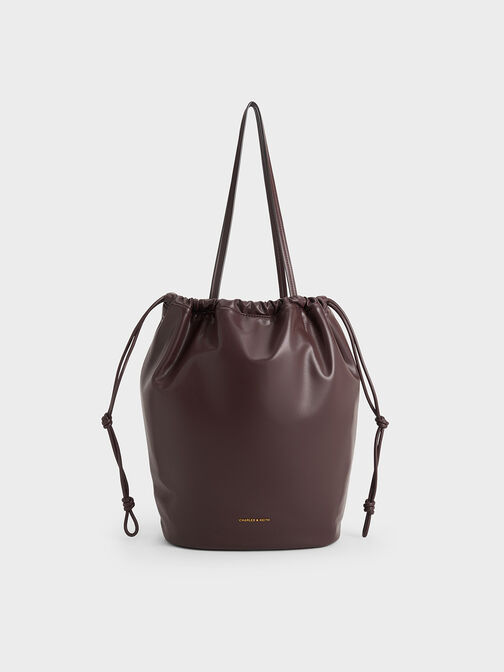 Sianna Ruched Drawstring Tote Bag, Chocolate, hi-res