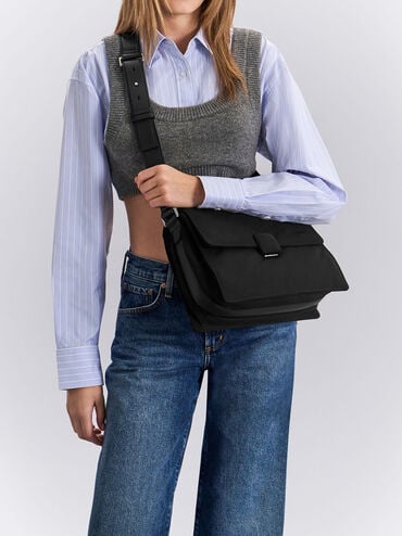 Koa Nylon Crossbody Bag, Black, hi-res