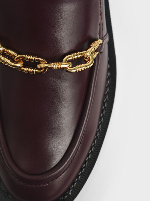 Chunky Chain Link Loafers, Burgundy, hi-res